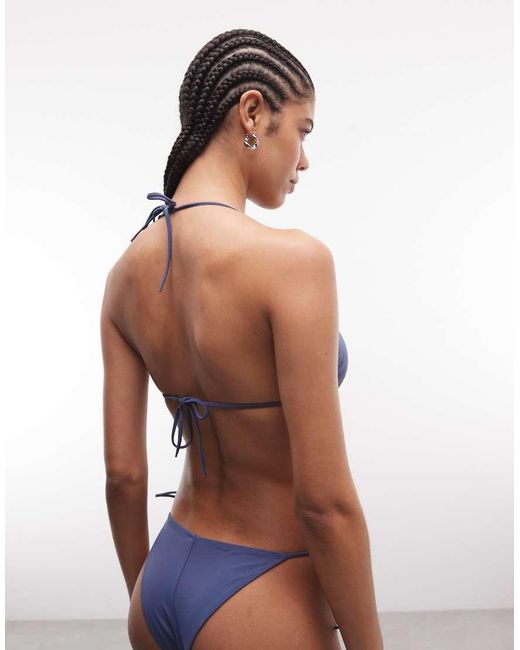 Monki Blue Mix And Match Tie Up Triangle Bikini Top