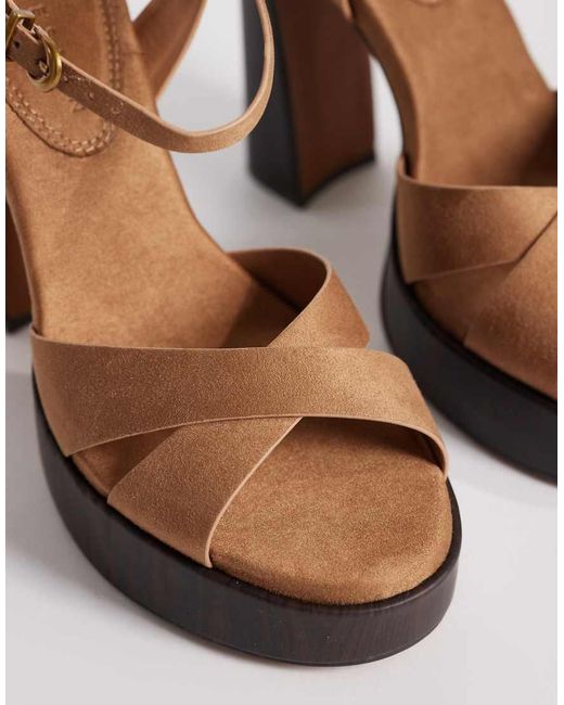 ASOS Brown Nadina Cross Strap Platform High Heeled Sandals