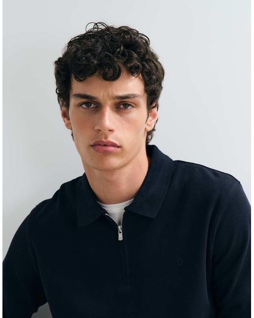 Jack & Jones Blue Long Sleeve Zip Polo Top for men
