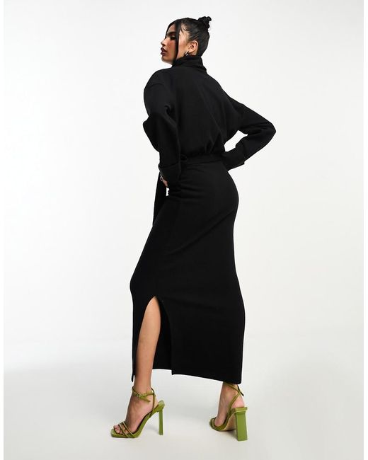 ASOS White Supersoft Volume Sleeve Roll Neck Belted Maxi Jumper Dress
