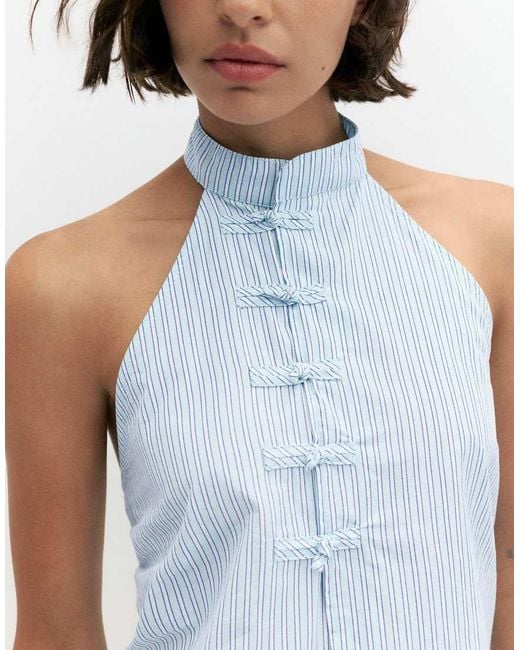 Pull&Bear Blue Striped Halter Top With Toggles