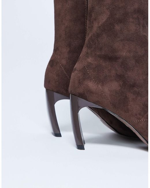 TOPSHOP Brown Pearl Point Toe Faux Suede Ankle Boots