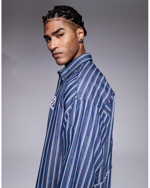 Aape By A Bathing Ape Blue Aape By A Bathing Ape Oversized Long Sleeve Striped Shirt for men