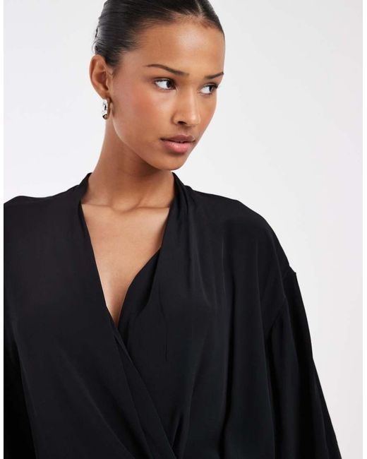 & Other Stories Black Cotton Wrap Top