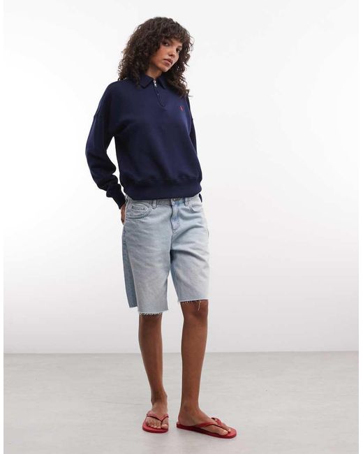 Polo Ralph Lauren Blue Icon Logo Relaxed Fit 1/4 Zip Sweatshirt