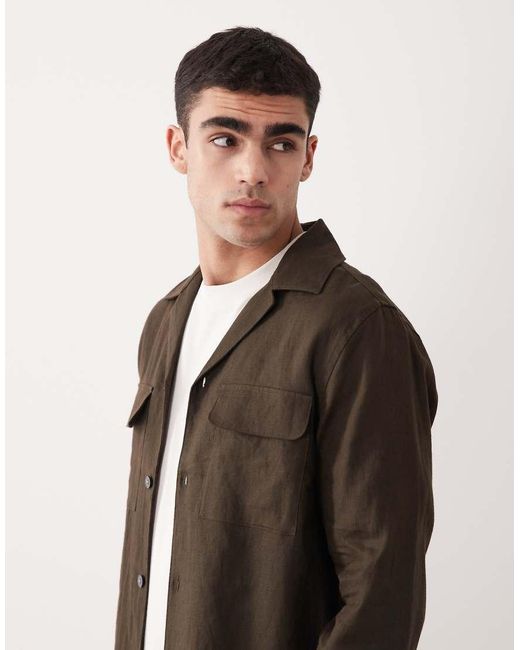 Mango Black Essentials 100% Linen Button Up Shacket for men