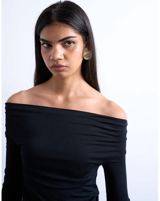 TOPSHOP Blue Long Sleeve Bardot Top