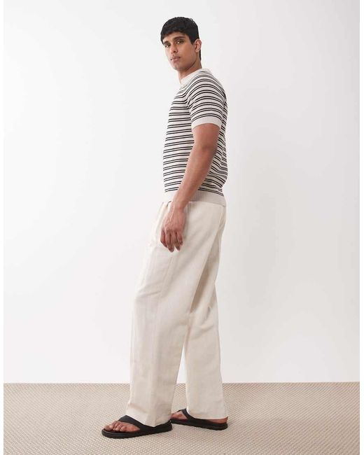 ASOS Natural Smart Pleated Linen Rich Wide Leg Pants for men