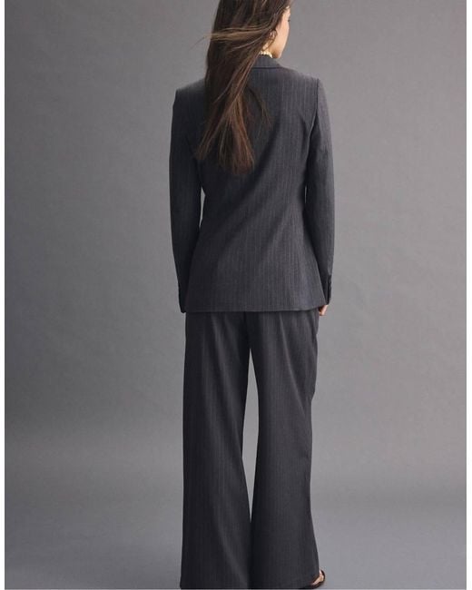 Stradivarius Gray Tall Striped Wide-leg Trousers