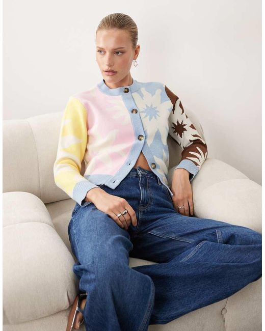 Never Fully Dressed Blue Hollie Pastel Color Block Cardigan