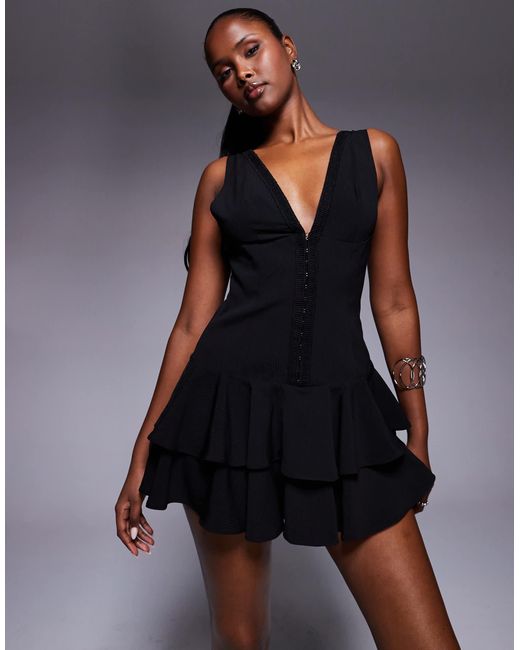 Murci Plunge Hook & Eye Ruffle Hem Mini Dress in Blue | Lyst Murci Plunge Hook & Eye Ruffle Hem Mini Dress in Blue | Lyst