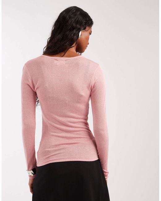 ASOS Pink Knitted Ruched Side Top