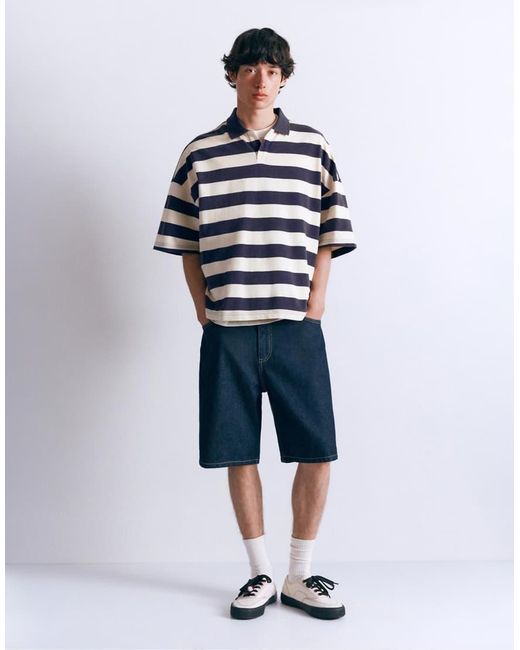 Pull&Bear Recht Oversized Gestreept Poloshirt in het Blue voor heren