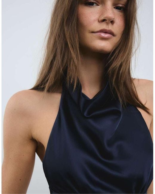Stradivarius Blue Short Satin Halter Dress