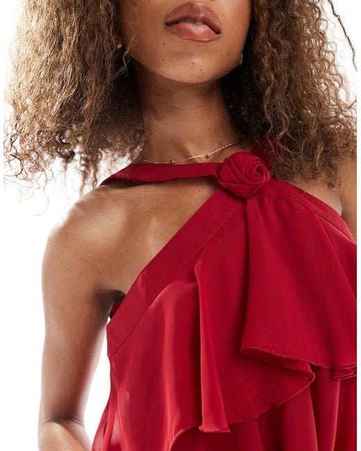Vero Moda Red Felicia Halter Neck Tie Maxi Dress With Corsage Detail
