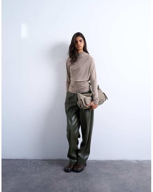 TOPSHOP Top Van Cupro Met Rimpeleffect En Lange Mouwen in het Gray