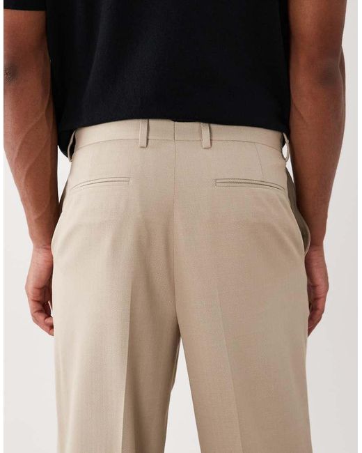 ASOS Natural Tailored Wool Look Relaxed Tapered Pants for men