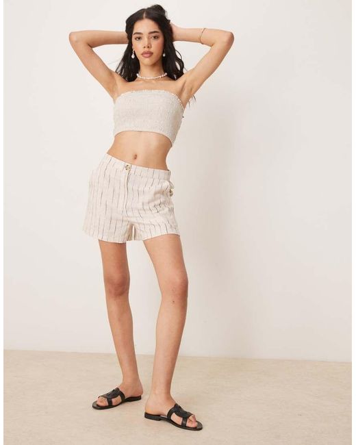 ASOS Natural Relaxed Dad Shorts With Linen
