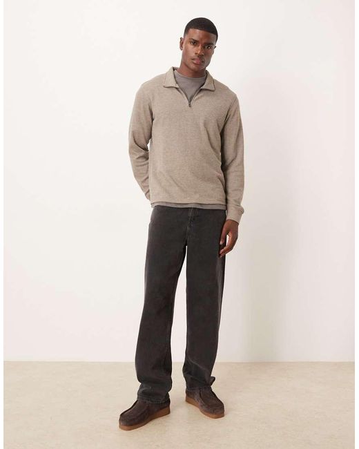 Mango Natural Quarter Zip Knitted Jumper for men