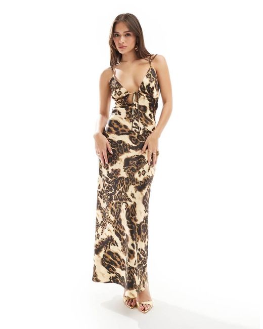 Miss Selfridge Metallic Satin Tie Front Maxi Slip Dress