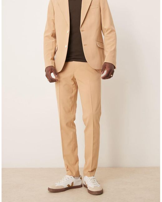 ASOS Natural Four Way Stretch Skinny Fit Suit Trousers for men