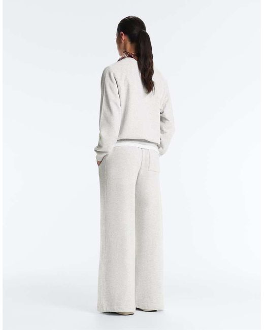 Oysho White Marl Cotton Straight-Leg Trousers