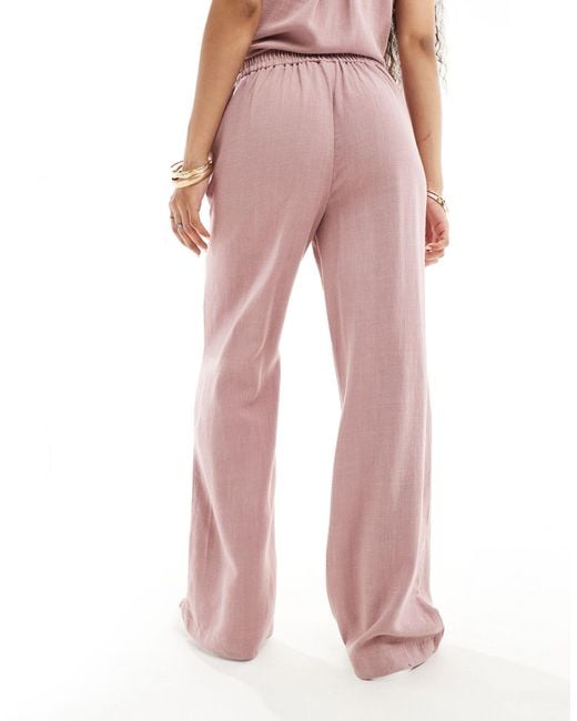 Pieces Pink Wide Leg Linen Trousers Co-ord