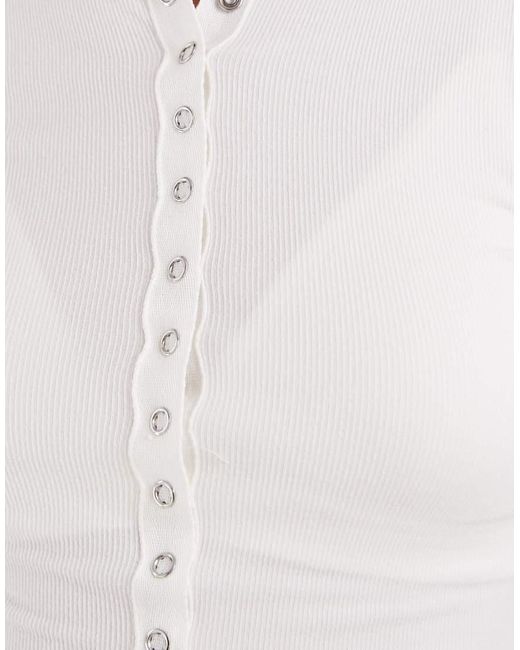 ASOS White Seamless Rib Popper Detail Long Sleeve Top