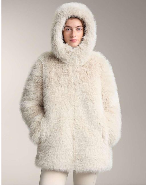 Oysho Natural Faux Fur Hooded Jacket