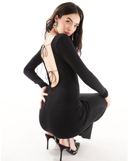 Miss Selfridge Black Backless Maxi Dress With Ties