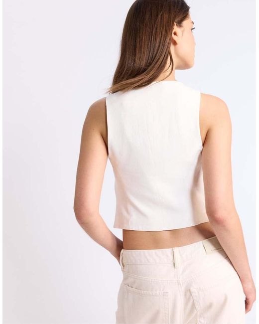 Stradivarius Natural Basic Waistcoat With Linen