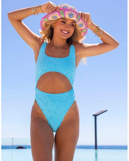 South Beach Blue X Misha Grimes Jacquard Towelling Cut Out Front Swimsuit