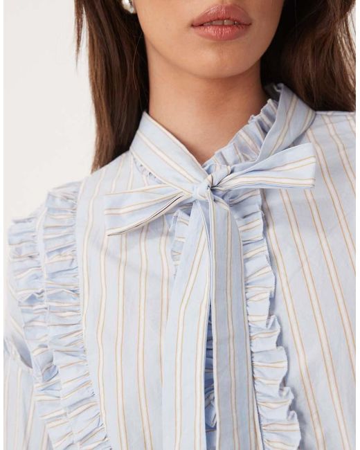 Sister Jane White Pure Cotton Pinstripe Pussybow Bell Sleeve Mini Dress