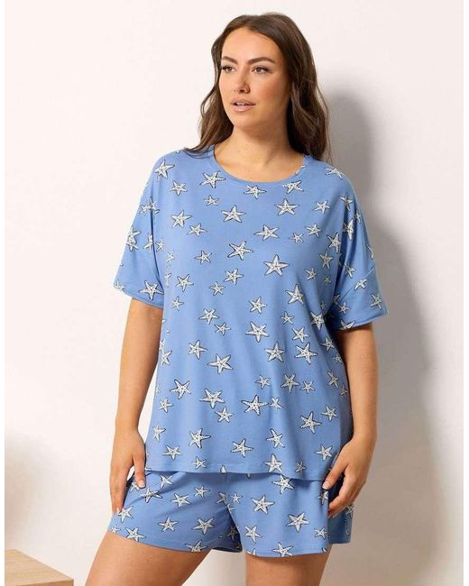 Yours Clothing Blue Starfish Soft Touch Pyjama Set