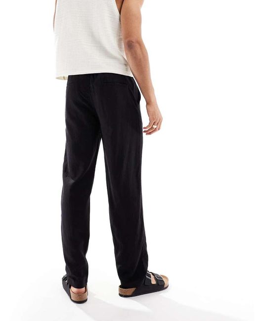 Threadbare Black Linen Mix Relaxed Trouser for men