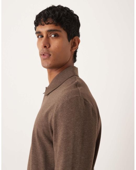 ARKET Brown Rich Cotton Polo Collar Half Button Jersey Top for men