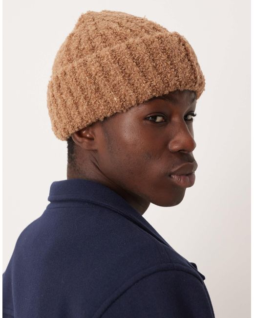 ASOS Blue Knitted Chunky Ribbed Boucle Beanie for men