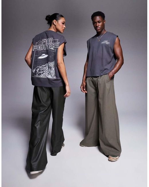 ASOS Gray Unisex Boxy Oversized License Vest With Foo Fighters Prints