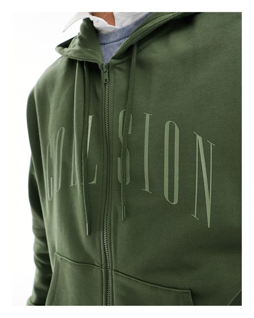 Collusion Green Zip Through Hoodie With Logo for men