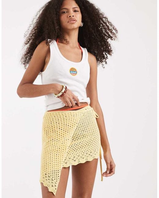 Reclaimed Vintage Natural Crochet Knit Beach Wrap Skirt