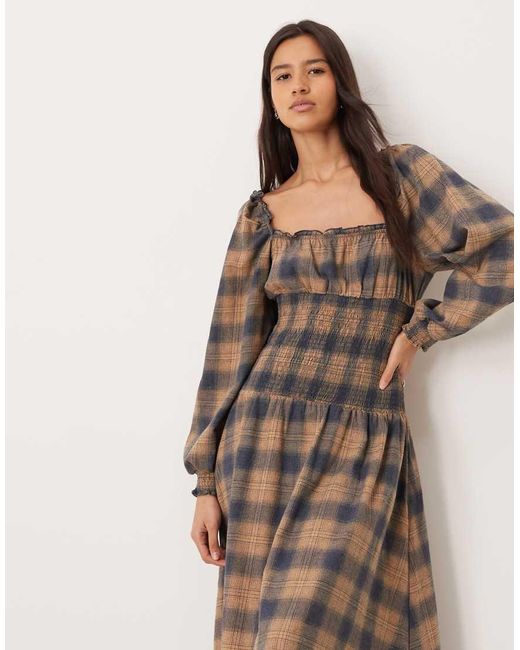 ASOS Natural Scoop Neck Midi Dress With Shirred Bodice