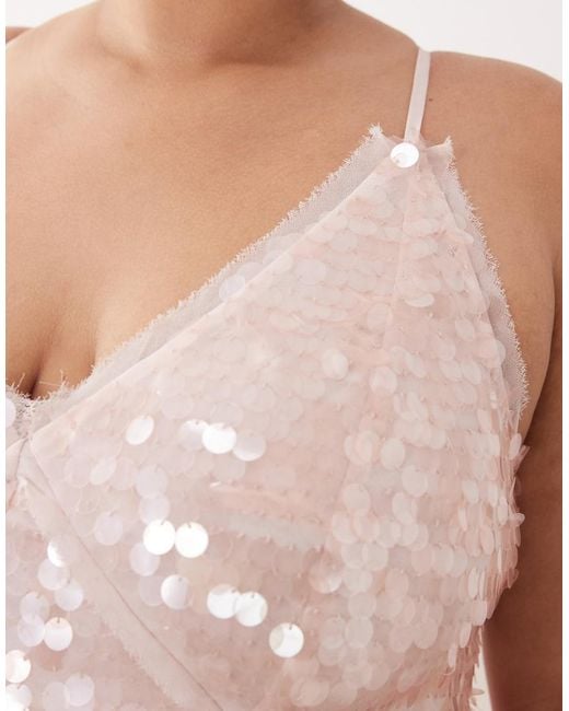 ARRANGE Pink Curve Embellished Sequin Cami Midi Dress With Full Skirt