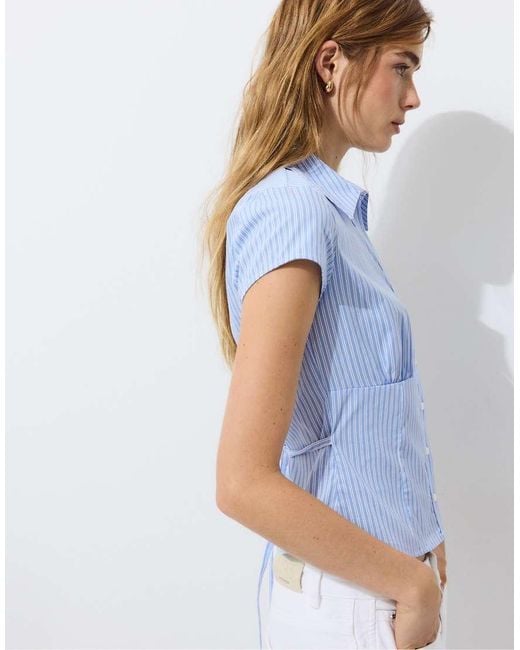 Stradivarius White Short Sleeve Under-bust Shirt