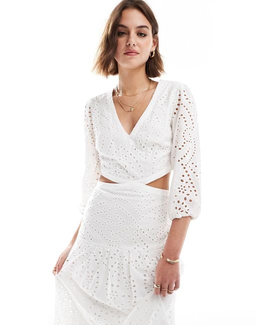 Mango White Crochet Detail Cut Out Midi Dress