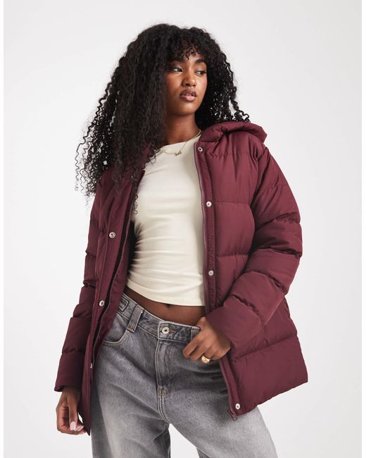 Threadbare Red Short Puffer Coat With Hood