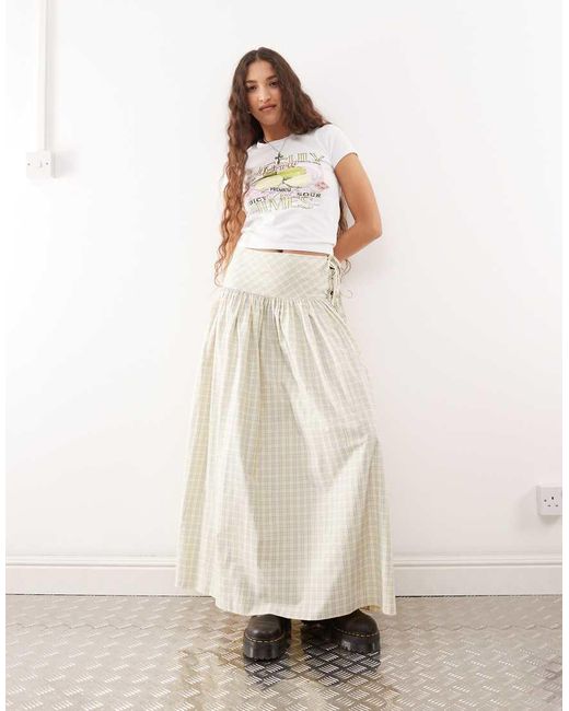 Gonna Lunga Gialla A Quadri Con Vita Scesa di Collusion in Natural