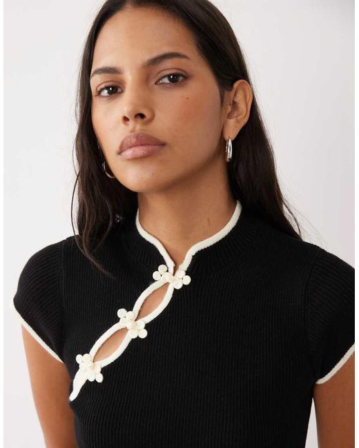 ASOS Black Knitted Mandarin Mini Dress With Contrast Tipping