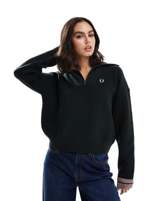 Fred Perry Black Half Zip Knitted Jumper