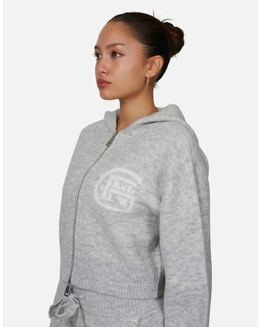 Good For Nothing Gray Knitted Crop Zip Hoodie