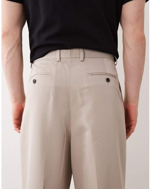ASOS Natural Smart Pleated Loose Leg Trousers for men
